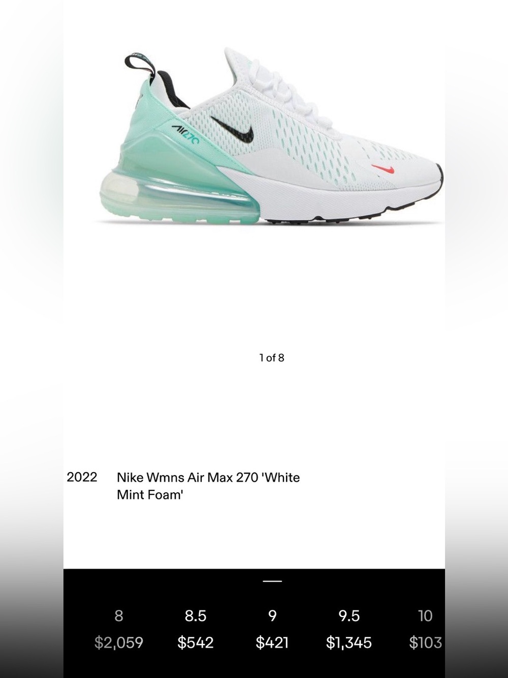 Nike Air Max 270 Women’s  White Mint Aqua Teal Metallic Silver DQ7652-100
